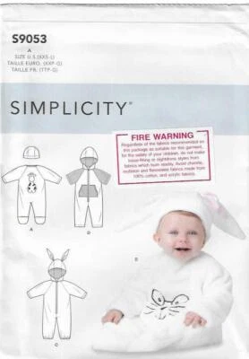 B68 SIMPLICITY S9053: BABY JUMPSUIT & HAT SIZE 1M-18M SEWING PATTERN - Image 1 of 3