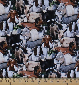 Farm Animals Goats Packed Allover Cotton Fabric Print by the Yard D687.30 - Picture 1 of 1