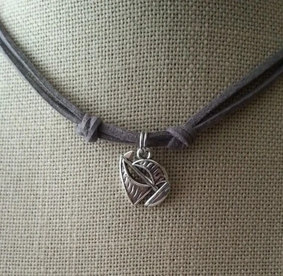 Leather Necklace Sailing Ship Pendant Handmade Surfer Men's Woman Choker Gray - Image 1 of 4