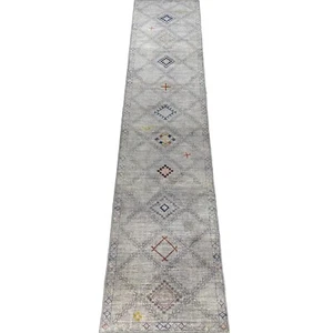 Handmade (2'9" x 13') Gray Southwestern Styel Afghan Oriental Wool Runner Rug - Picture 1 of 12