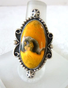NWT  Navajo Daniel Benally Bumble Bee Jasper 1 .5" Ring 925 Sterling Silver Sz 7 - Picture 1 of 4