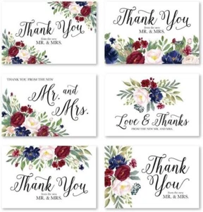 24 Floral Navy Burgundy Wedding Thank You Cards With Envelopes, Elegant... - Picture 1 of 7