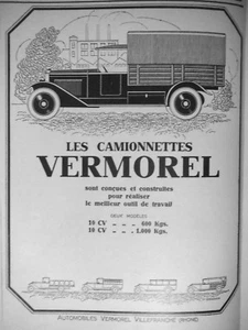 PUBLICITÉ DE PRESSE 1925 AUTOMOBILES VERMOREL LES CAMIONNETTTES - Picture 1 of 1