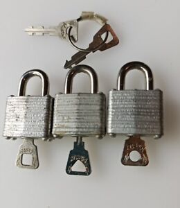 3 Vintage Small Master Lock Padlocks With Original Keys