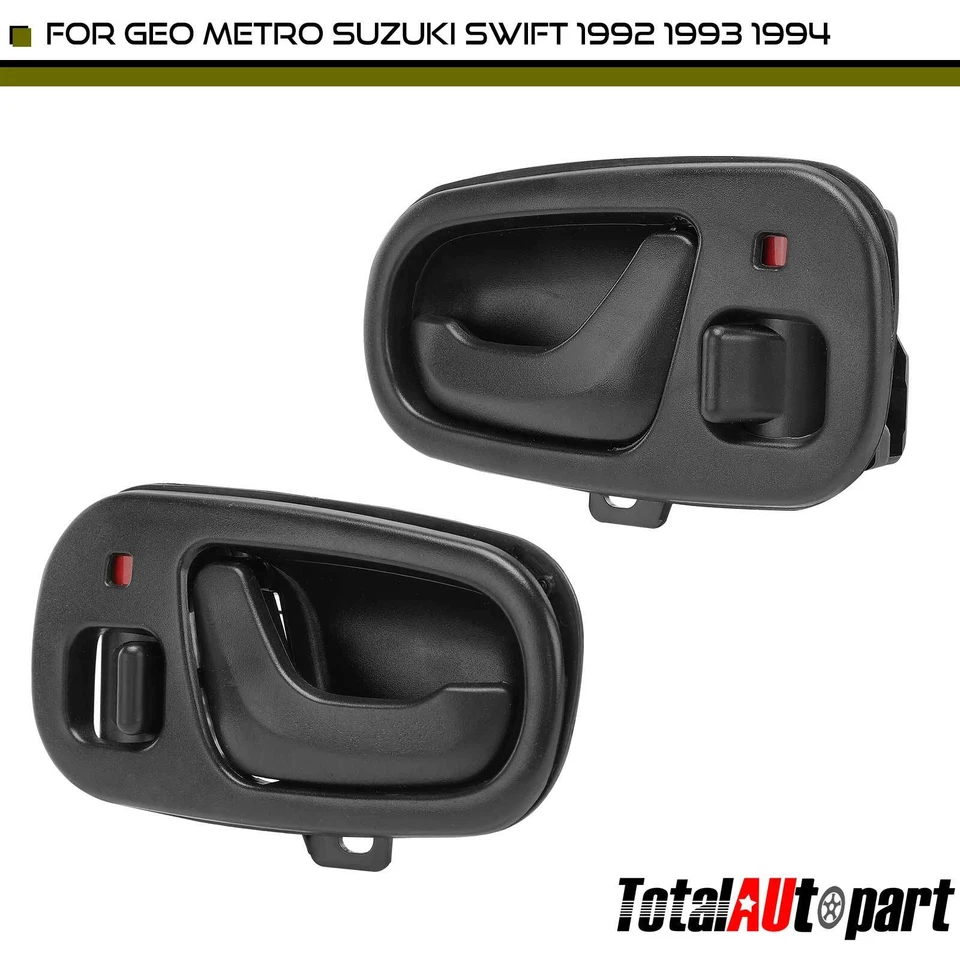 Manija de puerta interior negra 2 piezas para Suzuki Swift Geo Metro 1992 1993 1994 delantera Foto 1 de 4