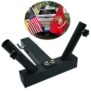 Universal Hitch Mount Dual Flagpole Holder Universal for Standard 2 in Receiver - Picture 1 of 8