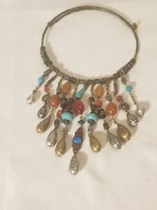 Art Glass Multicolored Chico's Beaded Turquoise Necklace Dangling Choker Vtg