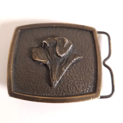 Hound Dog Brass Belt Buckle 1975 Bergamot Brass Works USA Vintage With Belt - Image 1 of 4