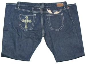 Mens Robins Jeans Bsd50773 Dark Wash Studded Cross Straight Leg Designer Pants - Picture 1 of 2