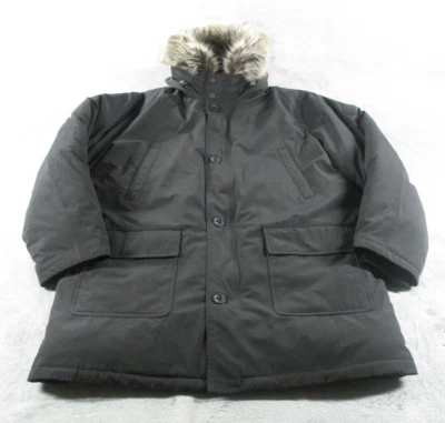 Abrigo parka con ribete de piel sintética Lucky Brand para hombre XXL negro azul cremallera completa pesado usado en excelente estado Foto 1 de 4