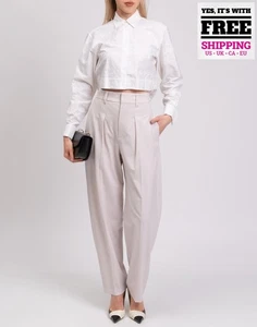 RRP€1560 BRUNELLO CUCINELLI Pleated Trousers IT42 US6 UK10 M Ivory Wool Blend - Picture 1 of 8