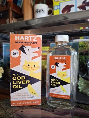 Vintage Antique Aquarium Pet Sergeant's Dog Cat Bird Cod Liver Oil Bottle & Box - Image 1 of 4