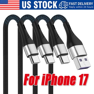 Braided USB C Type C Fast Charging Data Cable Cord for iPhone 16 Pro Max 17 lot - Image 1 of 4