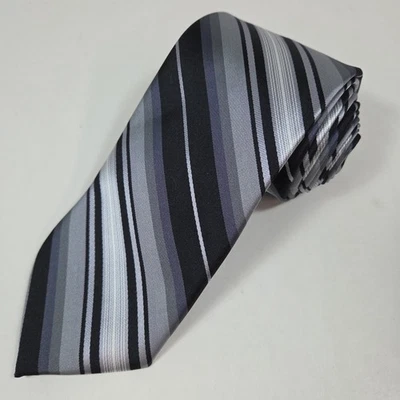 Pierre Cardin - Designer Tie Classic Striped, Black Gray Necktie 59"x3.25" - Image 1 of 4