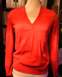 MUJER J. Crew Naranja 100% Algodón Largo Slv Pull Over XL V Cuello M - Imagen 1 de 3