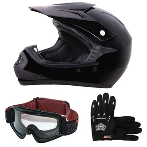ZORAX ZOR-X15 Kids Motocross Black Helmet Racing & Gloves & Goggles Off Road ATV - Picture 1 of 21
