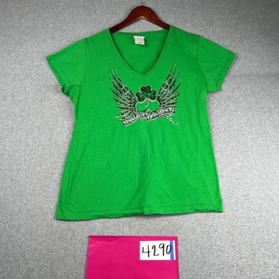 Harley Davidson T Shirt Womens 3XL Green V Neck Shamrock Graphic Print - Image 1 of 4
