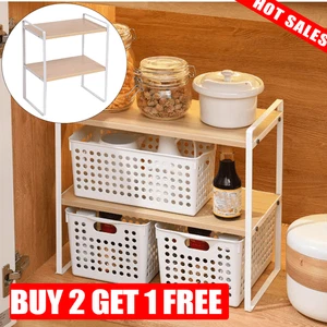 Kitchen Desktop Bookshelf Organizer Rack Storage Shelf Metal 1/2 Layer Rack - Picture 1 of 27