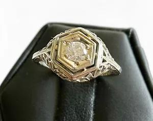 Antique Art Deco 18k White Gold Diamond Ring - Picture 1 of 6