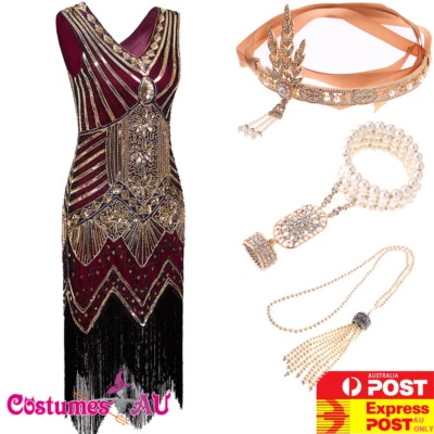 Deluxe Ladies 20s 1920s Roaring Flapper Costume Sequin Gatsby 20's Fancy Dress - Image 1 of 4