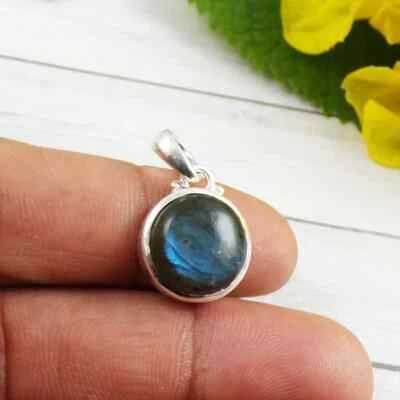 Splendido Pietra Labradorite 925 Argento Sterling Fatto a Mano Ciondolo S-41 - Immagine 1 di 4