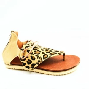 T-Strap Flat Sandals Womens Multicolor Black Leopard Print Zipper EU 41 New - Picture 1 of 9