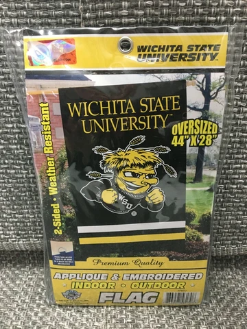 WICHITA STATE SHOCKERS 2 SIDED FLAG 44" X 28" APPLIQUE & EMBROIDERED Cover