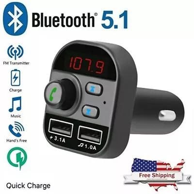 Bluetooth In-Car Wireless Adapter FM Transmitter MP3 Radio Car Kit 2 USB Charger - image 1 of 4