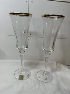 Mikasa Jamestown Crystal Wine/Water Glasses 9” Gold Rim (Set of 2) - Picture 1 of 8
