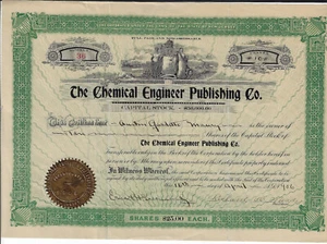 Certificado de stock de The Chemical Engineer Publishing Company de Pennsylvania 1906 - Imagen 1 de 3
