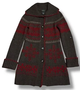 Eddie Bauer Damen Long Strickjacke Gr. XS/XP Strick grau Fair Isle Winter Wolle - Bild 1 von 3