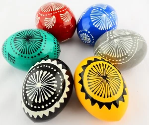 6  Wooden Ukrainian Lemko Pysanky Pysanka Easter Painted Eggs. - Picture 1 of 6