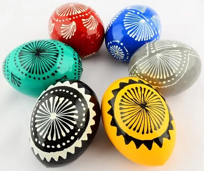 6  Wooden Ukrainian Lemko Pysanky Pysanka Easter Painted Eggs. - Image 1 of 4