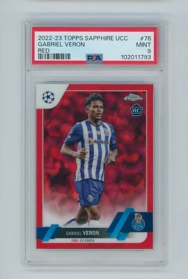 2022-23 Gabriel Veron Topps Chrome Sapphire Red FC Porto Rookie Card 3/5 PSA 9 - Image 1 of 3
