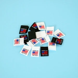 AMERICAN FLAG MADE IN USA LABELS,CLOTHING TAG 1-1/2" X 1/2" - Picture 1 of 1