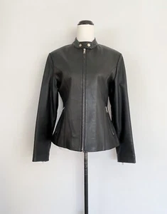 DORMEUIL England black leather zip pocket slim bomber jacket / sz S, M ? - Picture 1 of 10