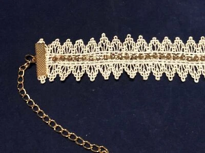 Lace Choker Necklace with Attached Crystals - Image 1 of 4