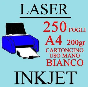 Carta Cartoncino A4 250 Fogli Bianco Uso Mano 200 gr. Stampante Laser Inkjet - Imagen 1 de 1