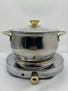 NWOB Cuisine Cookware Command Performance Gold 18/10 3pc Pot Set with Burner - Picture 1 of 7