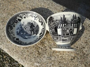 c.1850 KAKAOBECHER Schramberg Hornberg Amberg? Umdruckdekor Schwarzlot Veduten - Picture 1 of 8