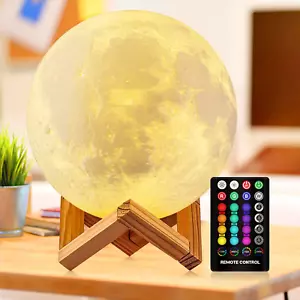 Moon Lamp, 16 Colors 3D Printed Moon Lights Kids Night Light with Stand, Time Se - Picture 1 of 12