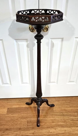 Early 20th Century Large Mahogany Plant Stand With Ornate Gallery Cover