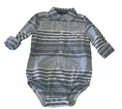 Body OshKosh B'gosh Bebé Niño Botón Delantero Azul Rayas Talla 24M Minorista $28 Foto 1 de 3