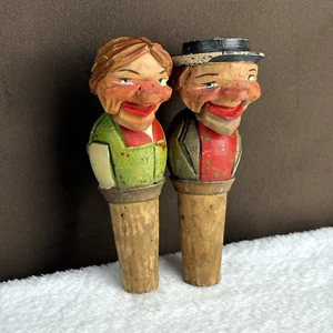 ¡DOS! Tapones de corcho mecánicos de botella de vino ANRI de madera tallada de colección - Imagen 1 de 11
