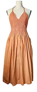 Lulus Women's Orange Crochet Halter Midi Lined Dress India Made Sz S NWT - Picture 1 of 11
