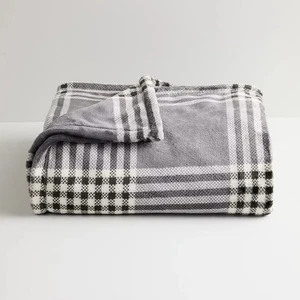 The Big One Charcoal Gray & Black Plaid Plush Fleece Throw Blanket 5x6 feet - Picture 1 of 1