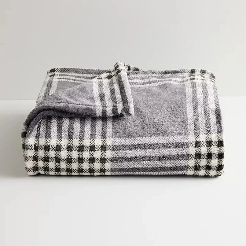The Big One Charcoal Gray & Black Plaid Plush Fleece Throw Blanket 5x6 feet - Image 1 of 1