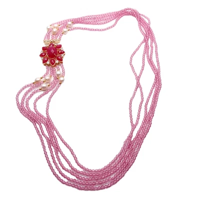 Collar de perlas blancas de cristal rosa de 5 hilos broche de jade rojo joyería Foto 1 de 4