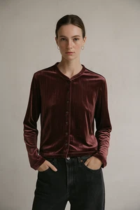 J. Jill Damen Samt Top klein lila Knopfleiste Vintage 90er Y2K Witchy Vampir - Bild 1 von 5