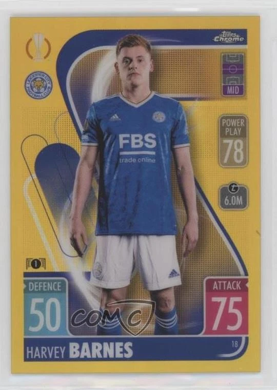 2021-22 Topps Chrome Match Attax UCL Gold Refractor /50 Harvey Barnes #18 - Image 1 of 2